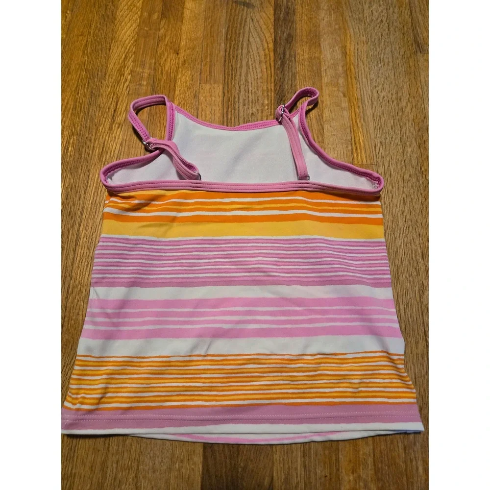 Lands End Kids Girls 5 Pink Orange White Striped Adjustable Tankini Swim Top